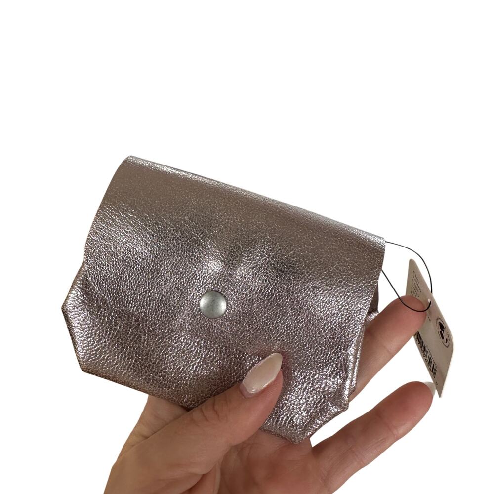 Free People Easy Eyes Leather Metallic Mauve Coin Pocket Mini Wallet Purse Charm